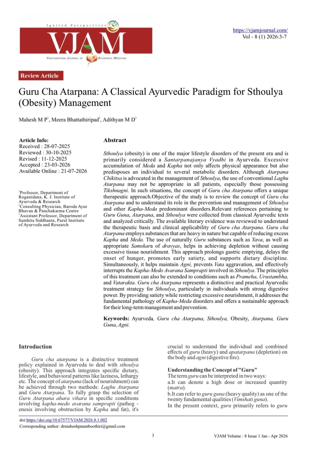 Image of Guru Cha Atarpana: A Classical Ayurvedic Paradigm for Sthoulya (Obesity) Management