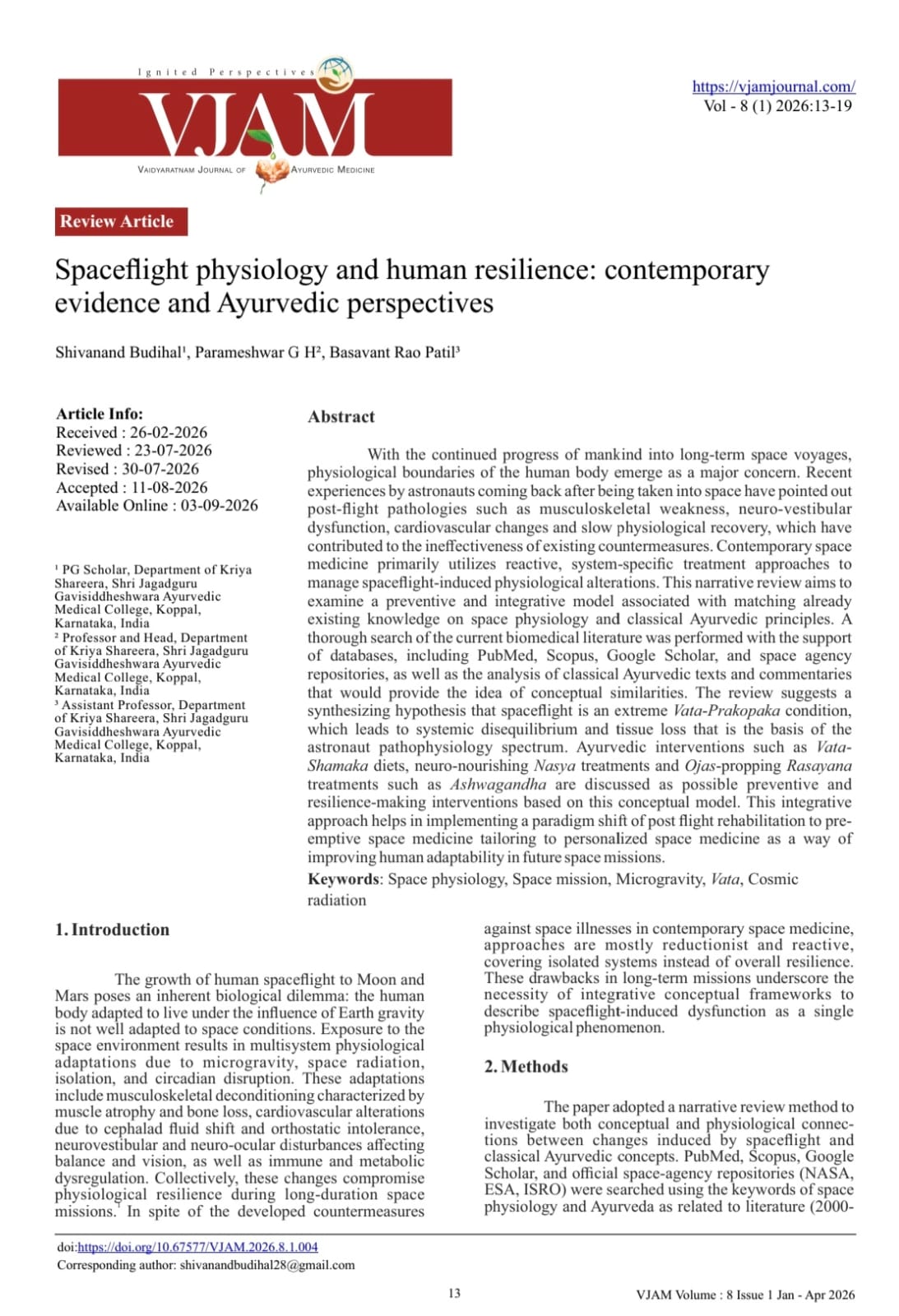 Image of Spaceflight physiology and human resilience: contemporary evidence and Ayurvedic perspectives
