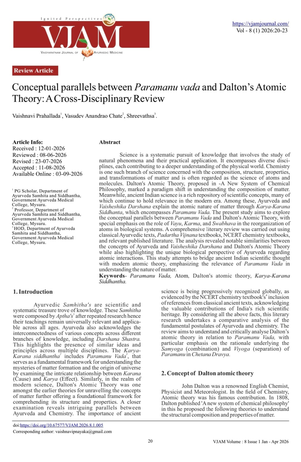 Image of Conceptual parallels between Paramanu vada and Dalton’s Atomic Theory: A Cross-Disciplinary Review